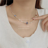 Heart Beaded Necklace Crystal Stone Collarbone Chain Jewelry Y2k Hip-hop Girl