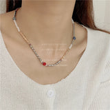 Heart Beaded Necklace Crystal Stone Collarbone Chain Jewelry Y2k Hip-hop Girl