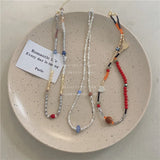 Heart Beaded Necklace Crystal Stone Collarbone Chain Jewelry Y2k Hip-hop Girl