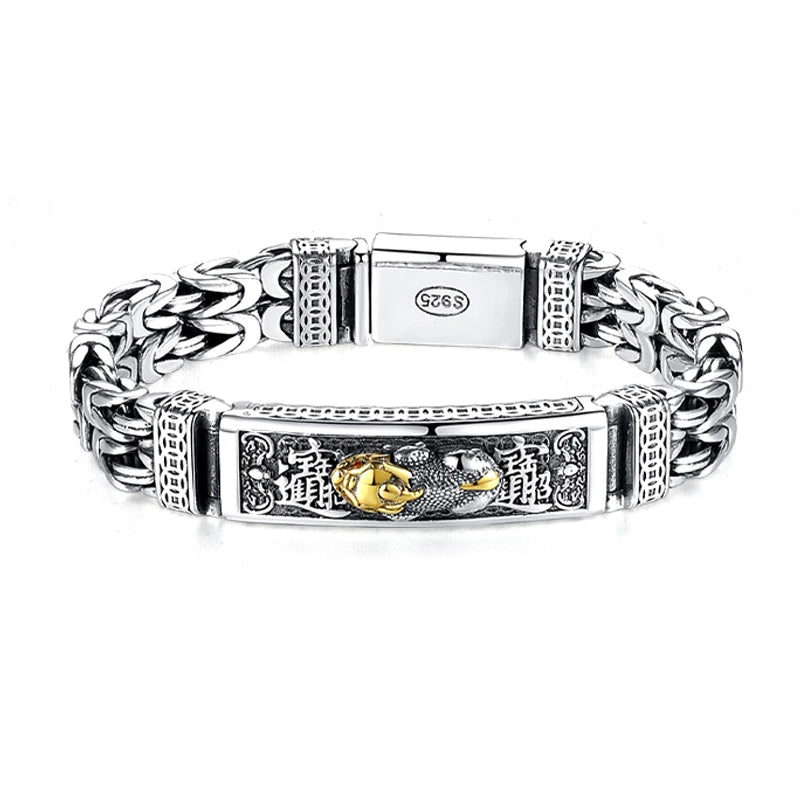Silver Money Pixiu Bracelet Double Chain Lucky Jinbao