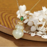 Natural Chalcedony Hetian Jade Gourd Pendant Necklace