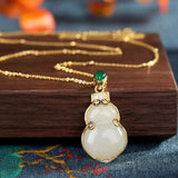 Natural Chalcedony Hetian Jade Gourd Pendant Necklace