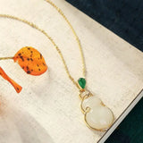 Natural Chalcedony Hetian Jade Gourd Pendant Necklace