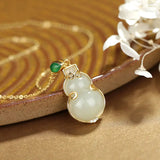 Natural Chalcedony Hetian Jade Gourd Pendant Necklace