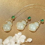 Natural Chalcedony Hetian Jade Gourd Pendant Necklace