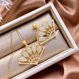 Silver Hetian Jade Diamonds Palace Fan Pendant Necklace Women Jewelry