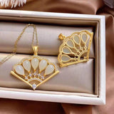 Silver Hetian Jade Diamonds Palace Fan Pendant Necklace Women Jewelry