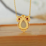 Silver Hetian Jade Owl Pendant Necklace Chinese Retro Women's Jewelry
