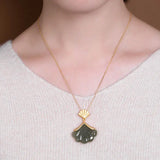 Natural Hetian Jade Shell Fan Pendant Necklace Silver Charm Women's Jewelry