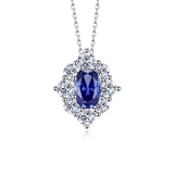 Sapphire Flower 925 Silver Necklace Pendant Geometric Design