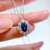 Sapphire Flower 925 Silver Necklace Pendant Geometric Design