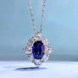 Sapphire Flower 925 Silver Necklace Pendant Geometric Design