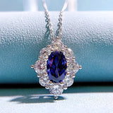 Sapphire Flower 925 Silver Necklace Pendant Geometric Design