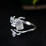 Inlaid Moonlight Chalcedony Plum Opening Ring