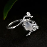 Inlaid Moonlight Chalcedony Plum Opening Ring