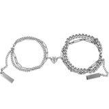 Magnet Heart Couple Bracelets Silver Plated