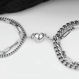Magnet Heart Couple Bracelets Silver Plated