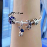 Silver Plated Charm Bracelet Women's Crystal Beads Panda Love Animal Jewelry