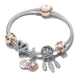 Silver Plated Charm Bracelet Women's Crystal Beads Panda Love Animal Jewelry