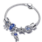 Silver Plated Charm Bracelet Women's Crystal Beads Panda Love Animal Jewelry