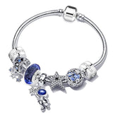 Silver Plated Charm Bracelet Women's Crystal Beads Panda Love Animal Jewelry