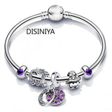 Silver Plated Charm Bracelet Women's Crystal Beads Panda Love Animal Jewelry