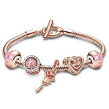 Silver Plated Charm Bracelet Women's Crystal Beads Panda Love Animal Jewelry