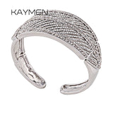 Silver Plated Rhinestone Leaf Cuff Bracelet for Women Girls