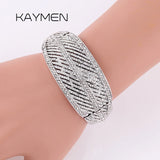 Silver Plated Rhinestone Leaf Cuff Bracelet for Women Girls