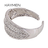 Silver Plated Rhinestone Leaf Cuff Bracelet for Women Girls
