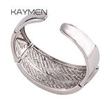 Silver Plated Rhinestone Leaf Cuff Bracelet for Women Girls