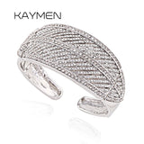 Silver Plated Rhinestone Leaf Cuff Bracelet for Women Girls