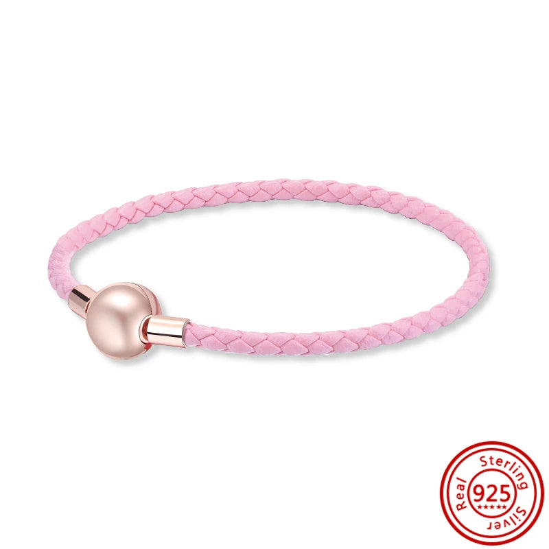 Solid Leather Bracelet w/ Golden Clasp for European Charms