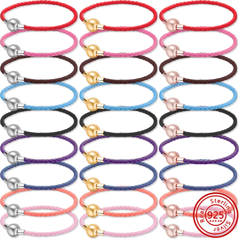 Solid Leather Bracelet w/ Golden Clasp for European Charms
