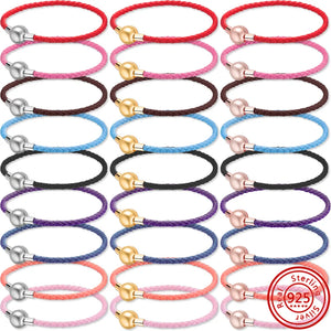 Solid Leather Bracelet w/ Golden Clasp for European Charms