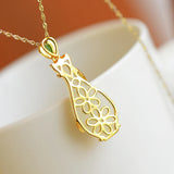 Silver Rose Hetian Chalcedony Pendant Necklace Vase Design