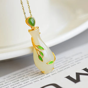 Silver Rose Hetian Chalcedony Pendant Necklace Vase Design