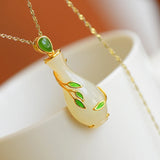 Silver Rose Hetian Chalcedony Pendant Necklace Vase Design