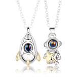 Silver Spaceship Astronaut Pendant Couple Necklace