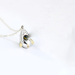 Silver Spaceship Astronaut Pendant Couple Necklace