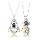 Silver Spaceship Astronaut Pendant Couple Necklace