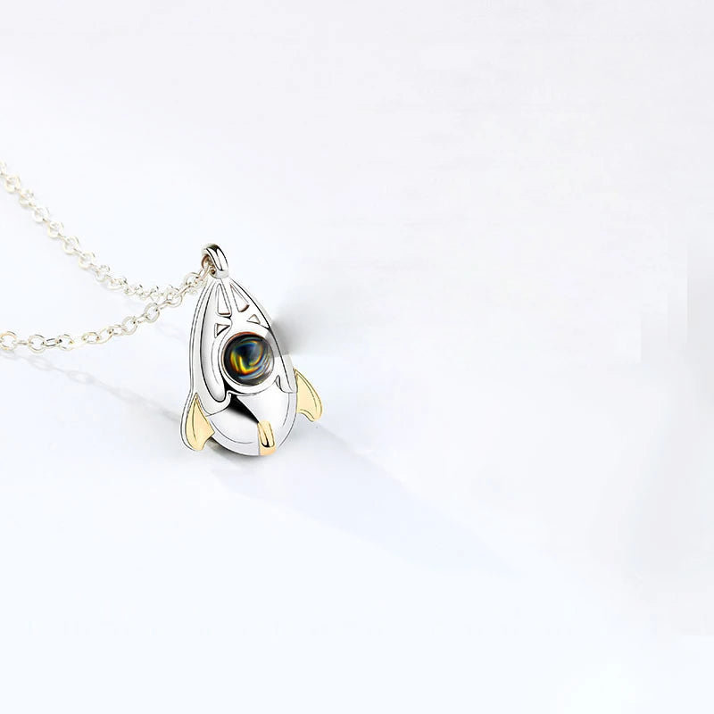 Silver Spaceship Astronaut Pendant Couple Necklace