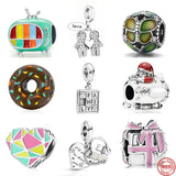 Silver Geometric Heart TV Family Fit Bracelet Charm Bead