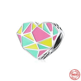 Silver Geometric Heart TV Family Fit Bracelet Charm Bead
