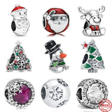 Silver Christmas Charm Beads for Bracelet - Santa Claus Snowman Snowflake Tree