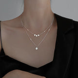 925 Silver Good Luck Necklace Double Layers Clavicle Chain Women