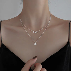 925 Silver Good Luck Necklace Double Layers Clavicle Chain Women