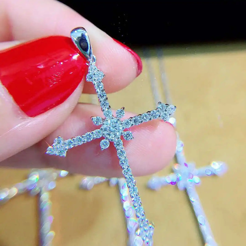 925 Silver Choker Snake Chain Necklace Cross Pendant Gift for Women