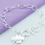 925 Silver Cuff Bracelet Star Heart Charm for Women Men