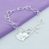 925 Silver Cuff Bracelet Star Heart Charm for Women Men